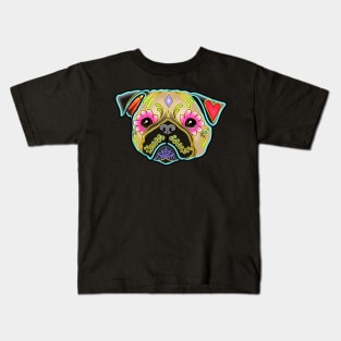 Pug in Fawn - Day of the Dead Sugar Skull Dog Kids T-Shirt